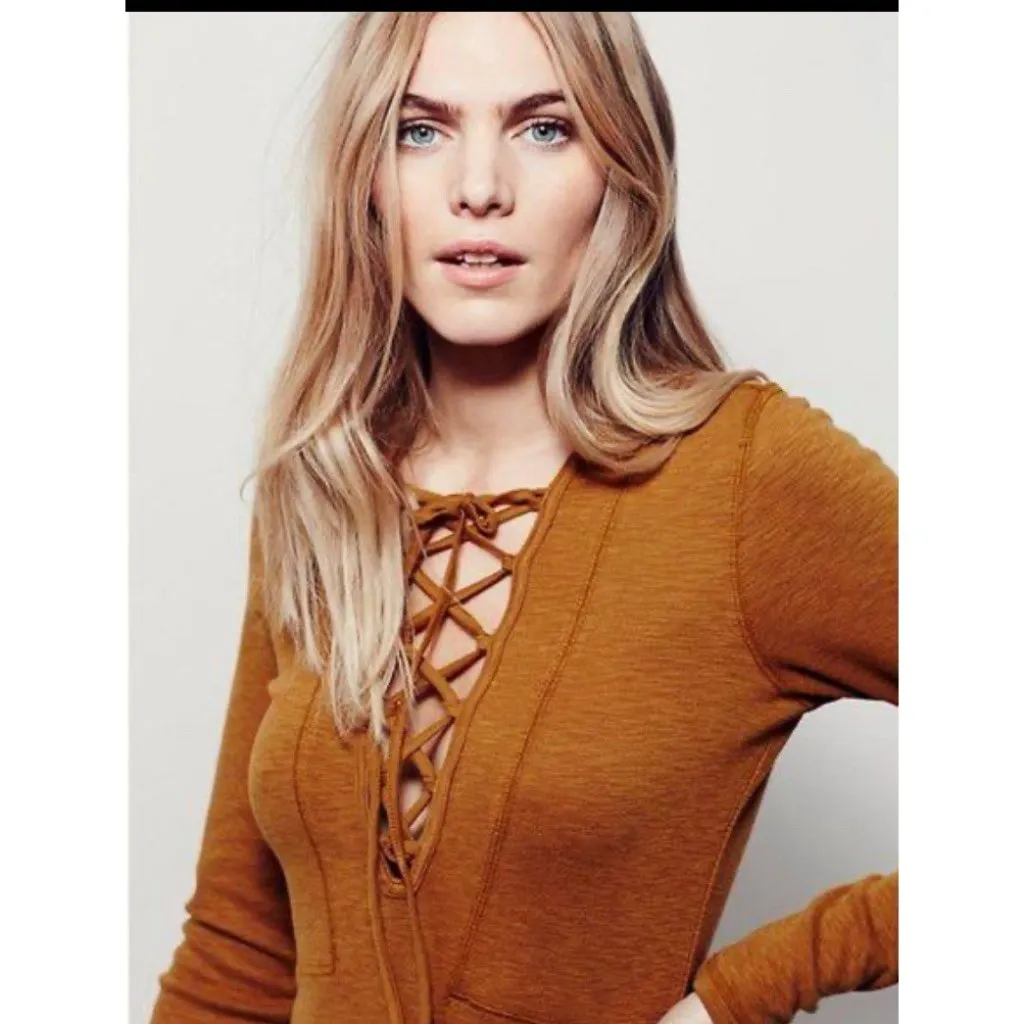 Free‎ People Lucky Lace Top Women Small Brown Western Granolagirl Bohemian Rodeo - Image 11