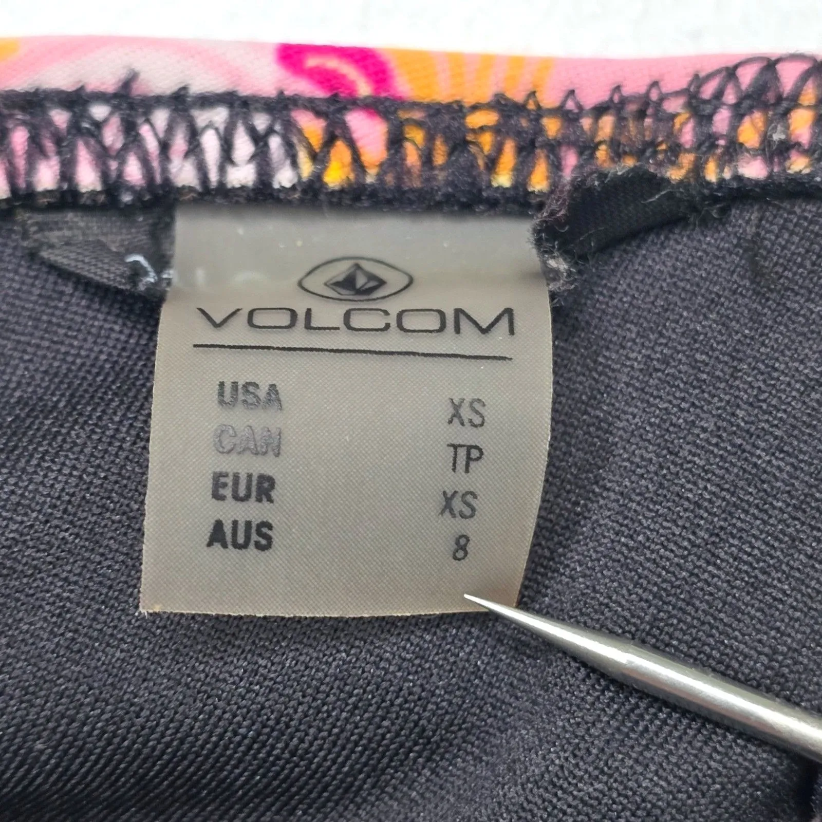 Volcom Black Orange Bikini Top‎ Tie Halter Swimsuit Floral Bra Swimwear Y2K XS - Image 4