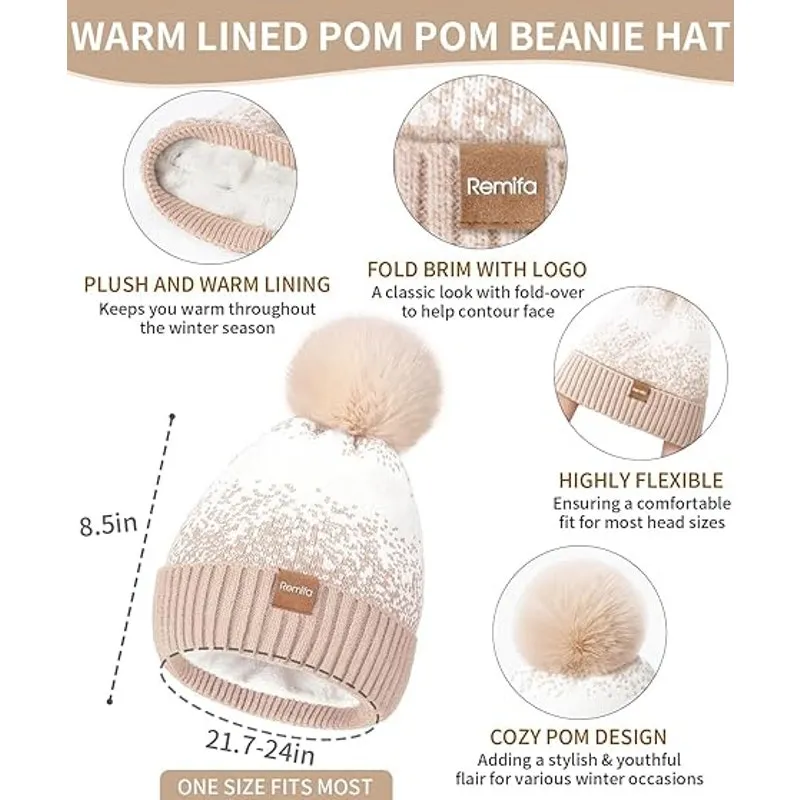 Remifa 3 In 1 Women's Winter Beanie Hat Scarf Gloves Set - Image 2