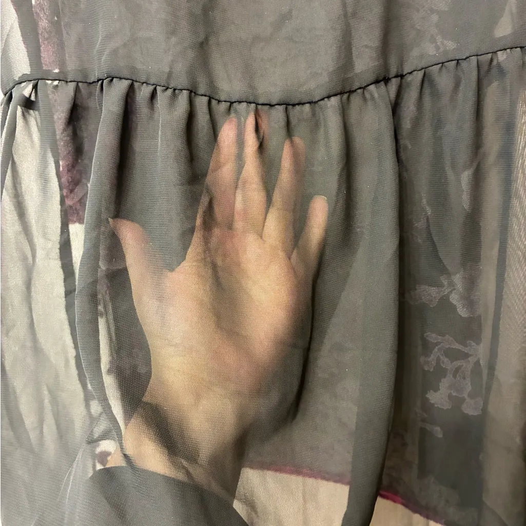 Burnt Velvet Floral Tank Sheer Black Magenta Camisole Y2K Whimsigoth Top L - Image 7