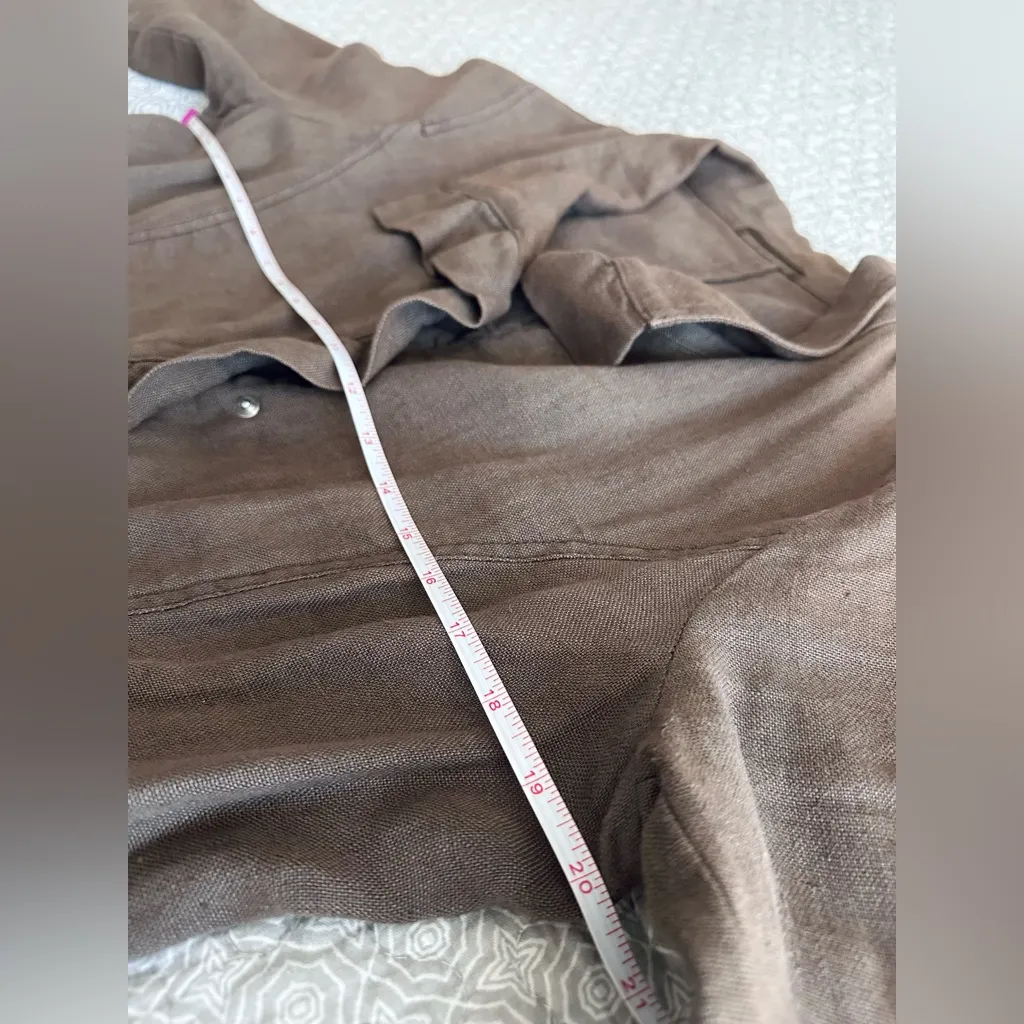 WEEKEND MaxMara Brown Linen Ruffle Front Tie Waist Jacket Size 12 - Image 6