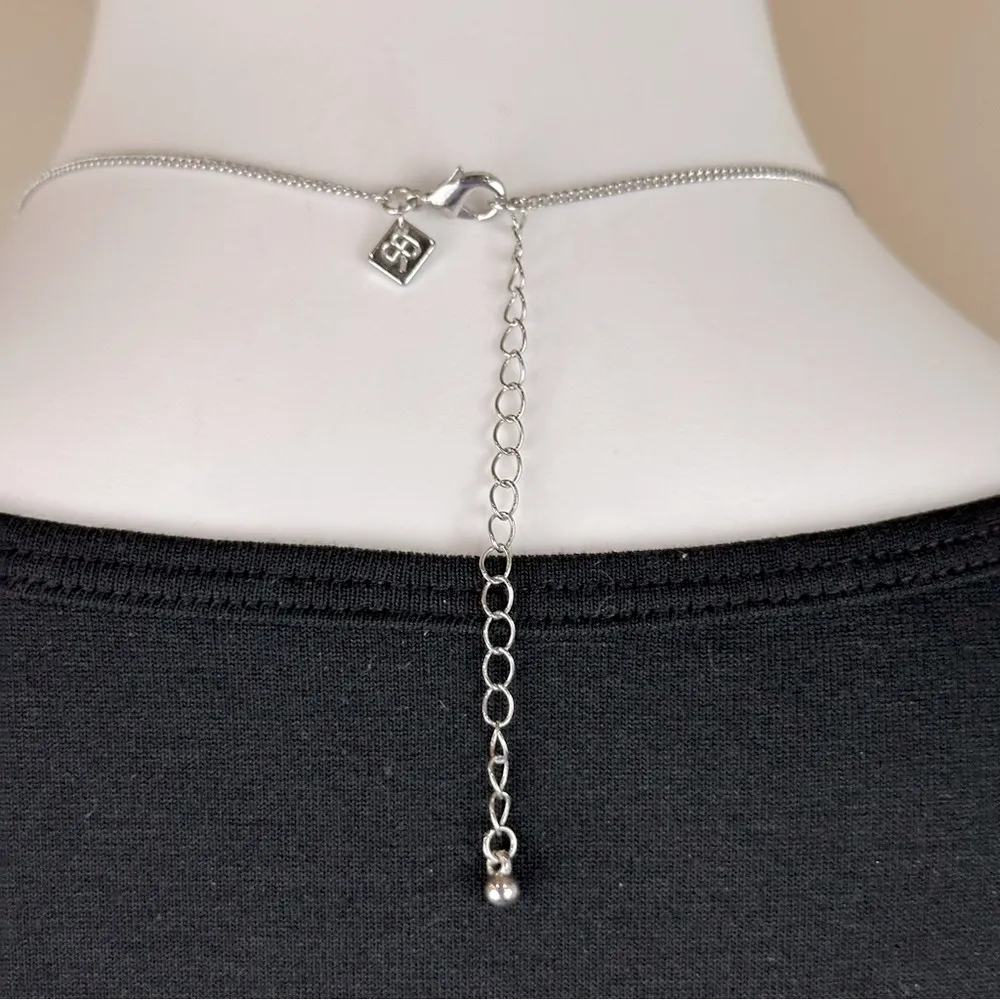 Banana Republic Silver Triple Pendant Pave Crystal Necklace - Image 5