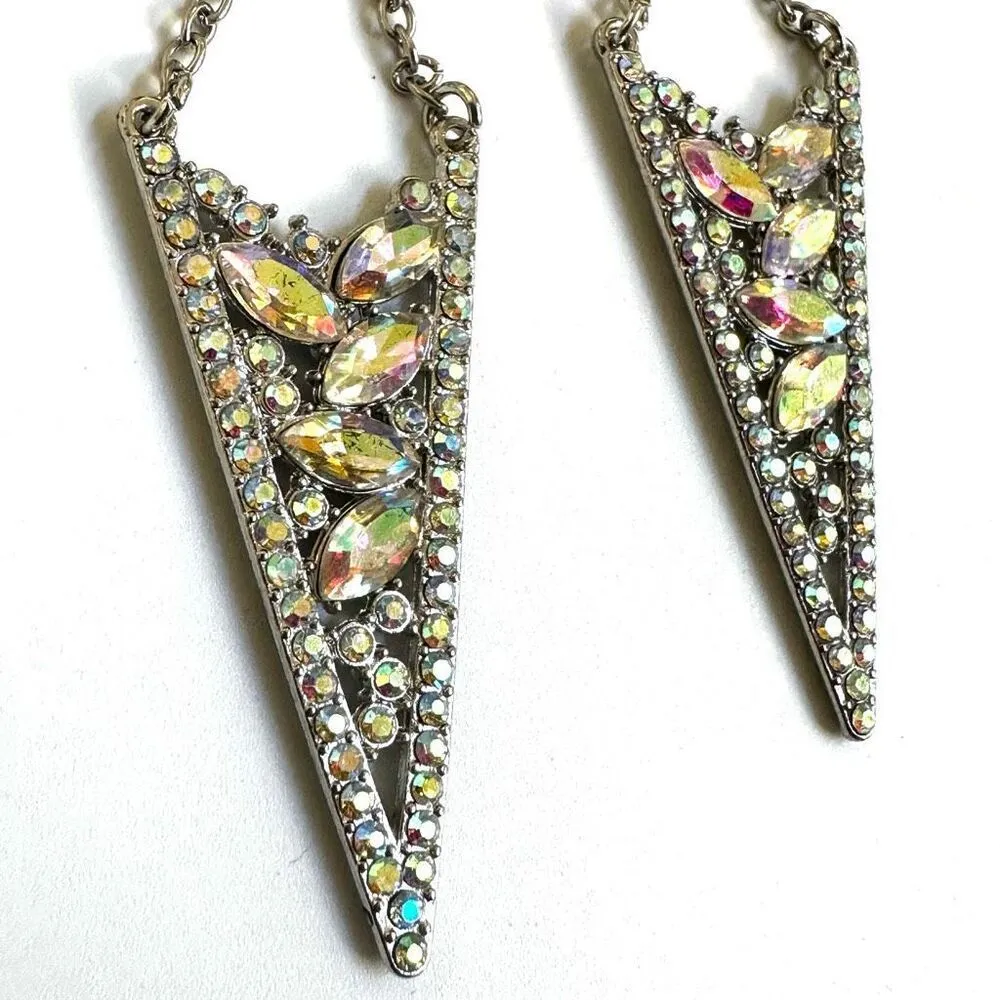 Rhinestone silver tone triangle earrings - Image 6