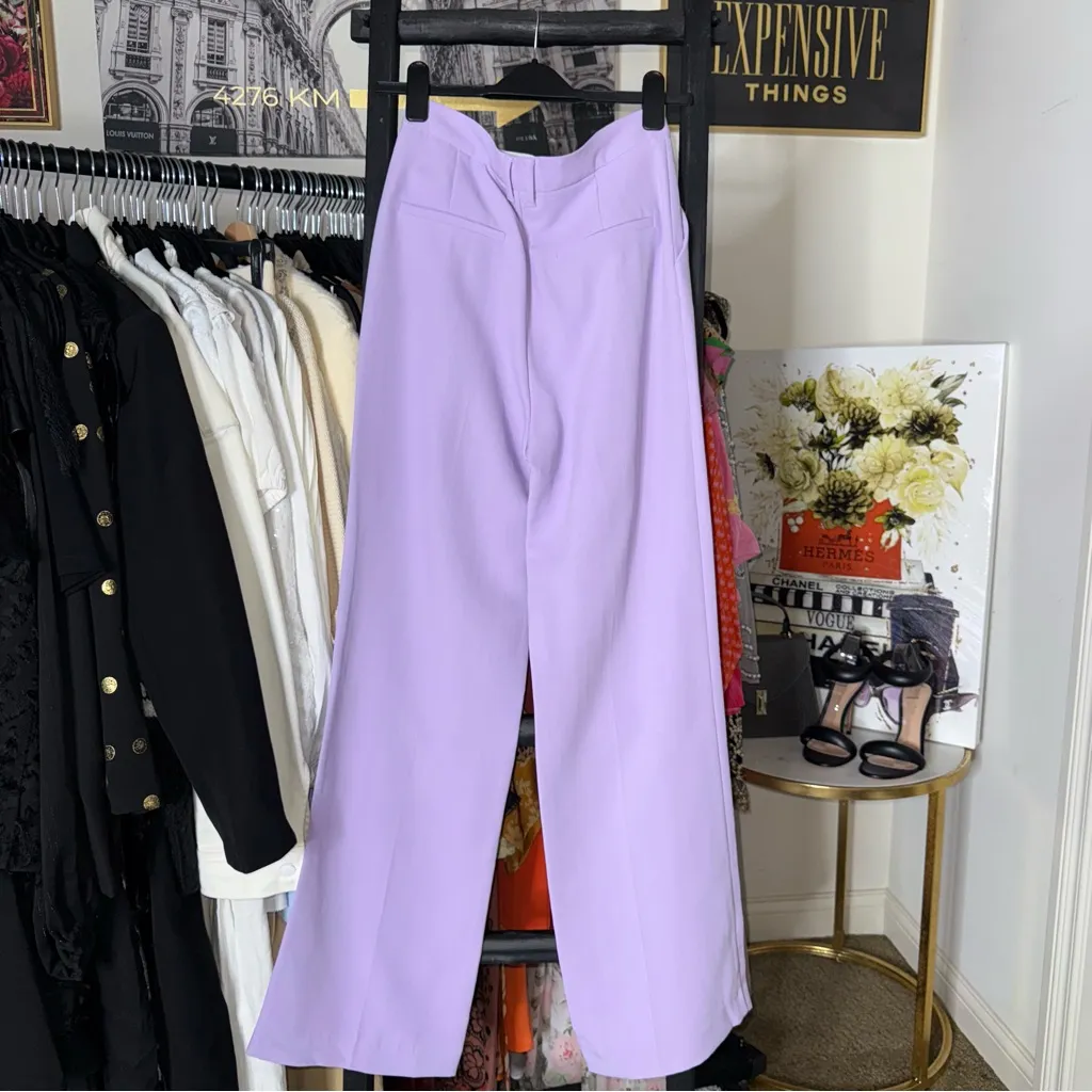 Zara Lilac Lavender Purple High Waist Wide Leg Tailored Trousers - Image 8