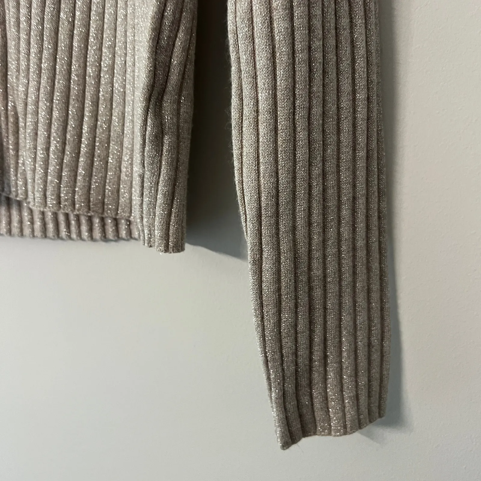 A New Day Women's Tan Fine Gauge Ribbed Metallic Cardigan - Size Small - NWT - Image 8