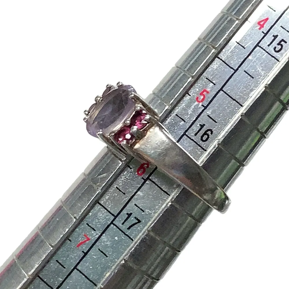925 Sterling Silver Amethyst Rhodolite Ring Sz 5.75 - Image 7