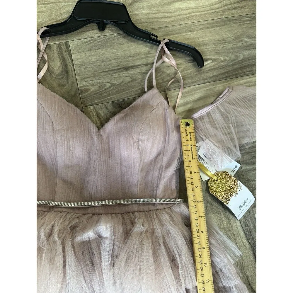 Say Yes to the Prom Juniors' Pleated Mesh Tiered Gown Dress Size 1 French Mauve - Image 7