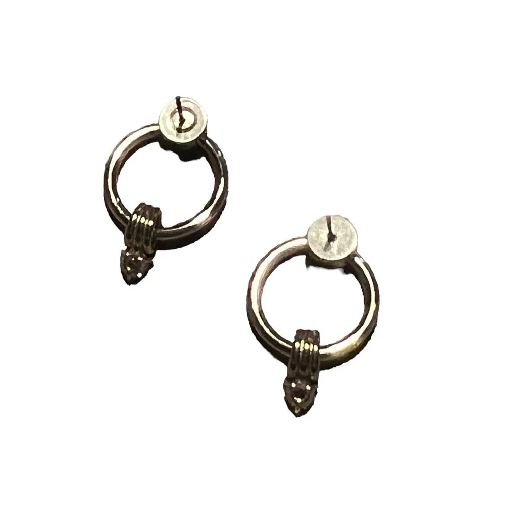 Banana Republic Gold Tone Earrings Closed Hoops with CZ Dangle Pierced .75" - Image 4