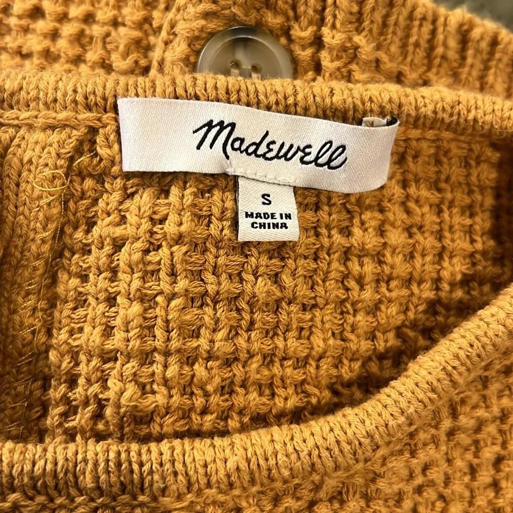Madewell Mustard striped Boatneck Button Back 100% cotton sweater size small - Image 9