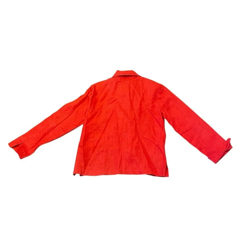 VTG Painted Pony Blazer Short Jacket Womens XS Linen Red Zebra Wooden Button USA - Image 2