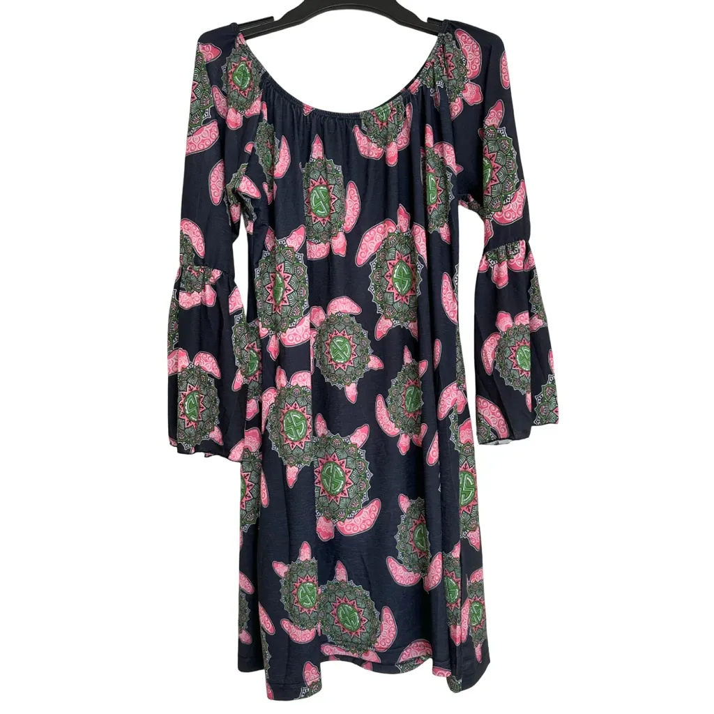 NWT Simply Southern Black/Pink Sea Turtle Print Slip On Jersey Knit Dress - Image 2