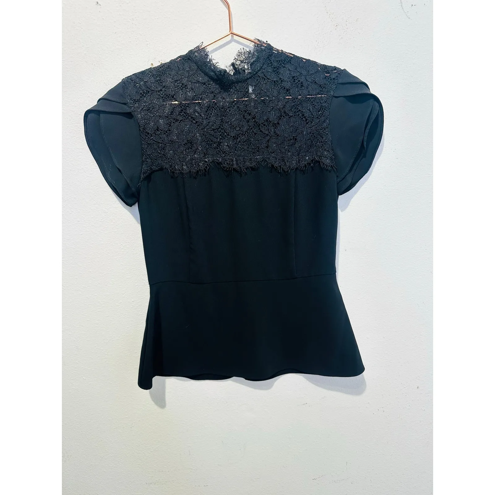 AMANDA UPRICHARD Black Lace Detailing High Neckline Chateau Top size Small - Image 2