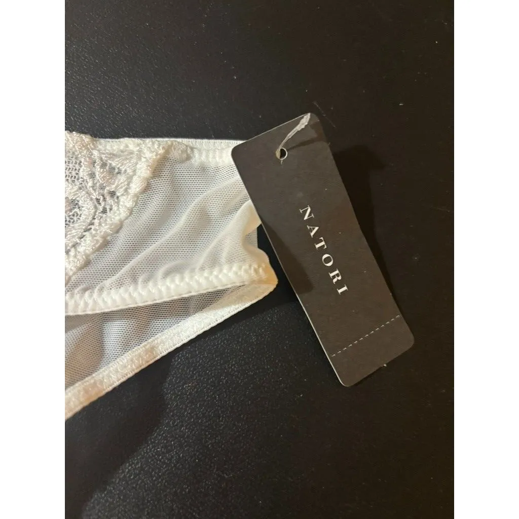 NWT NATORI MESH & LACE GARTER BELT 757023 WHITE M "FEATHERS" Size M - Image 5