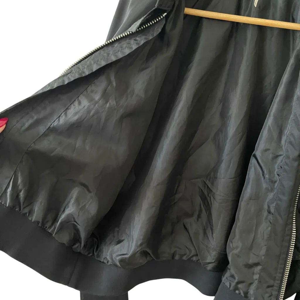 FREE PEOPLE Black Midnight Satin Full Zip Oversized Bomber Jacket L - Image 14