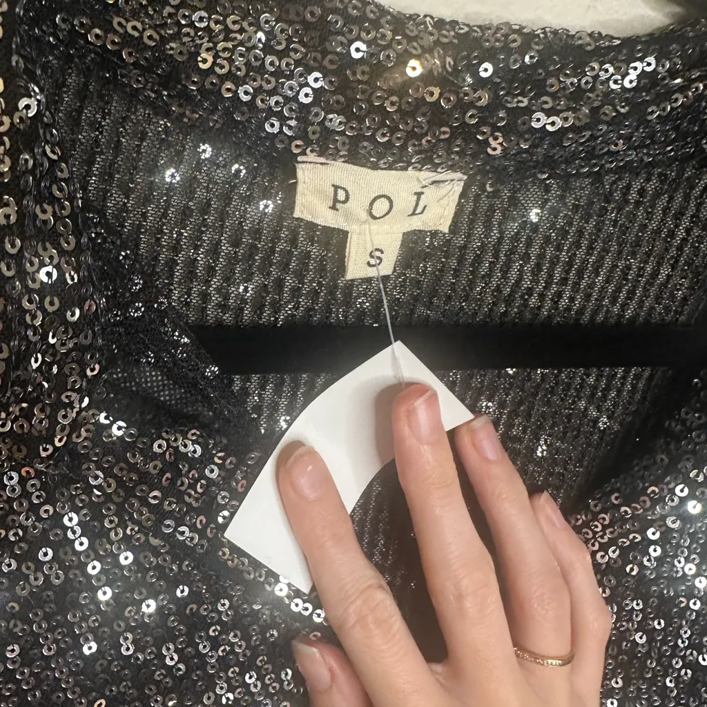 POL Shimmering Sequin Top - Silver and Black - Image 3