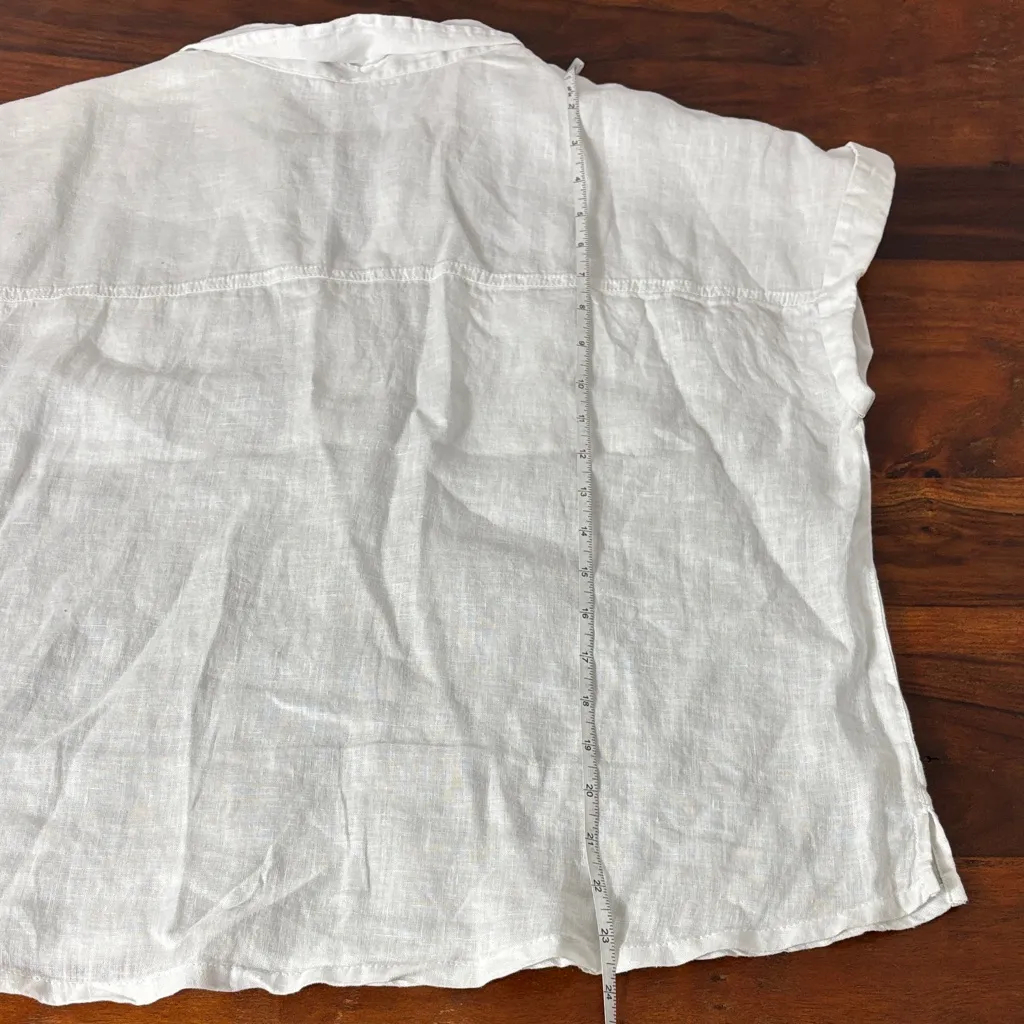 Nicole Miller New York Linen Cap Sleeve Collared Shirt‎ Top XL White - Image 6
