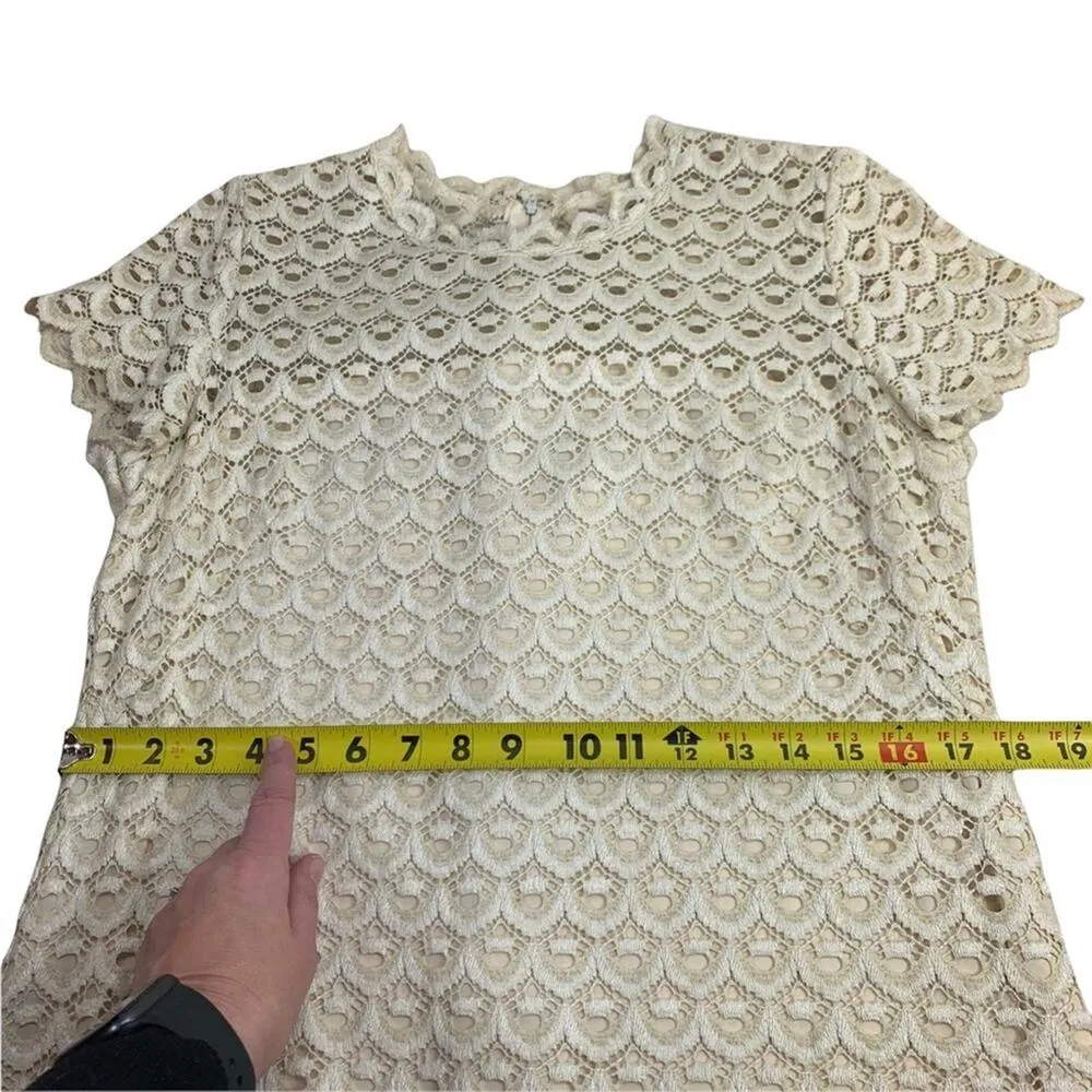 VINTAGE 1960s Indorables of California | S | Ivory Lace Scallop Mini Shift Dress - Image 8