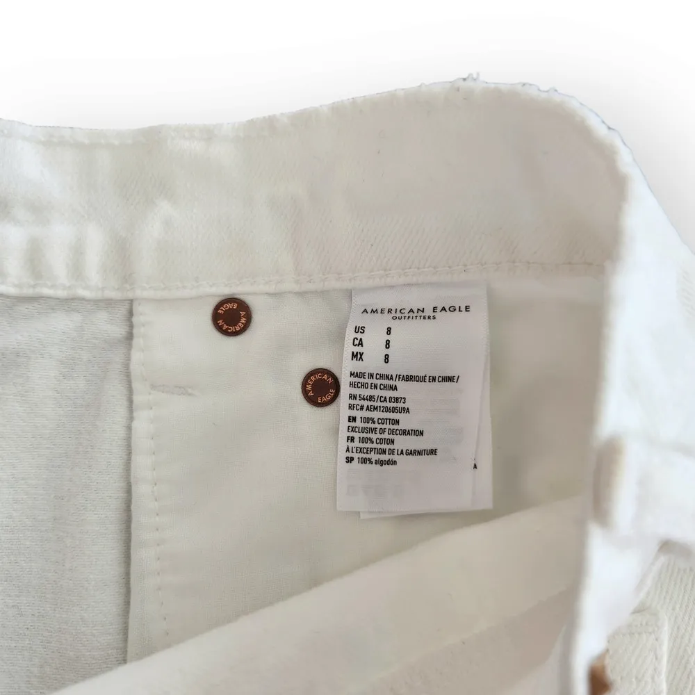 American Eagle White Ripped Distressed High Waisted 90s Boyfriend Jean Shorts 8 - Image 9