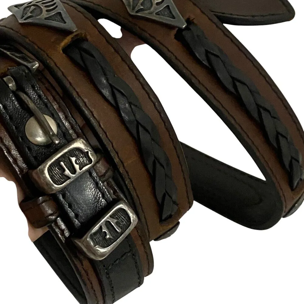 Vintage Southwestern South Wick Black Brown Leather S 40 Sterling Silver Conchos - Image 14