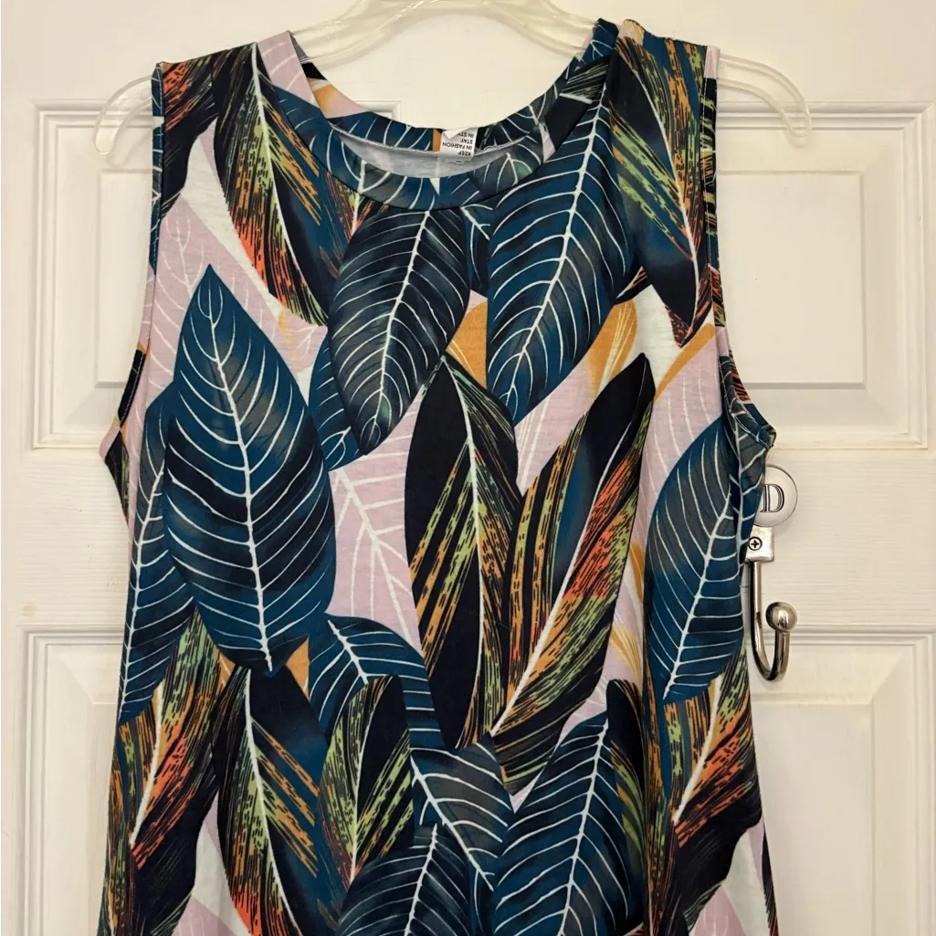 ANRABESS Sleeveless Tropical Leaf Print Maxi Dress Green Size M - Image 7