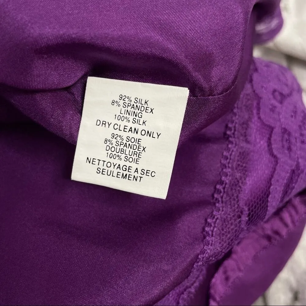 TRINA TURK Silk Dress Womens Size 8 One Shoulder Beaded Belted Mini Party Purple - Image 10