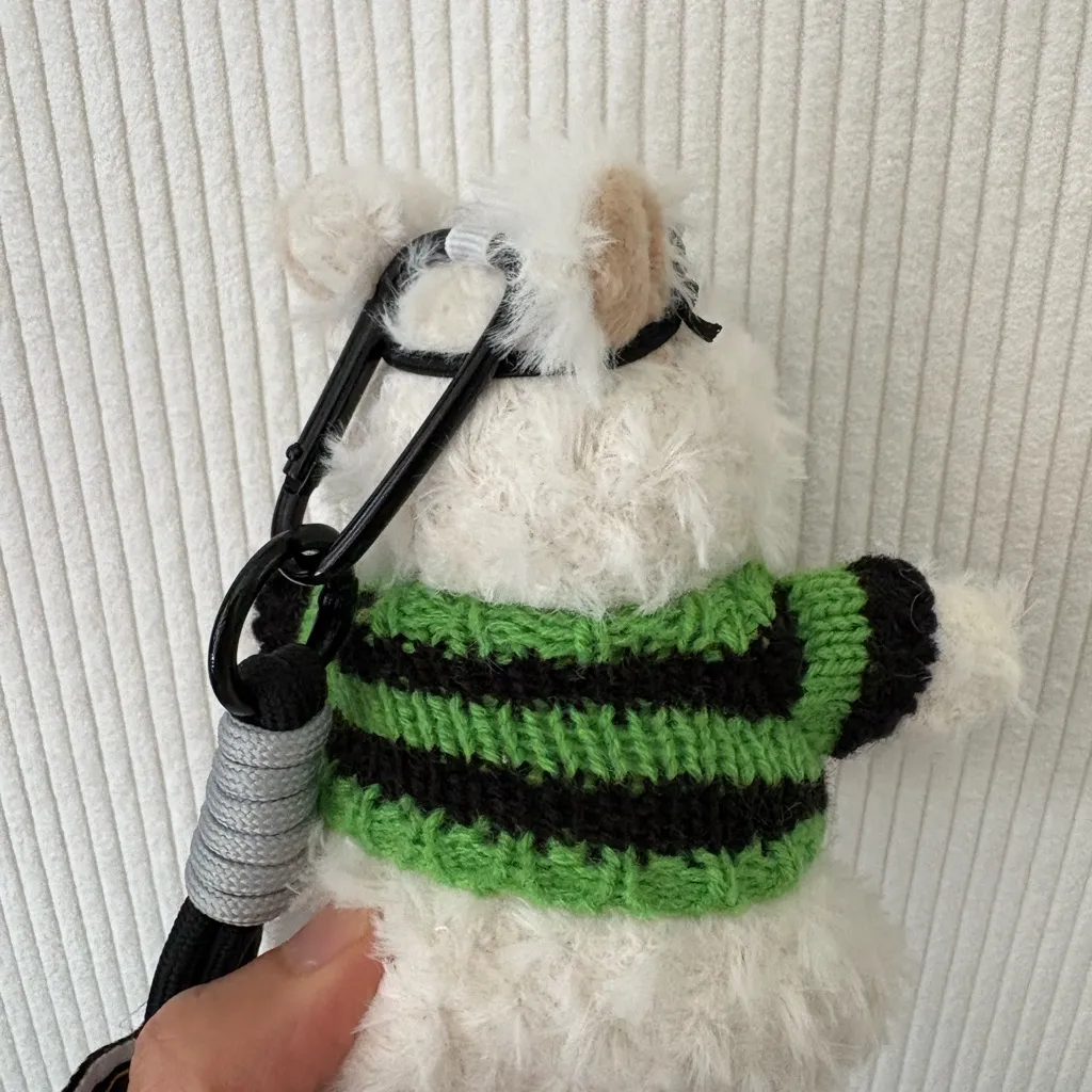NEW Cute Westie Dog Plush Keychain 3x5 in –‎ Fluffy Bag Charm with Green Sweater - Image 2