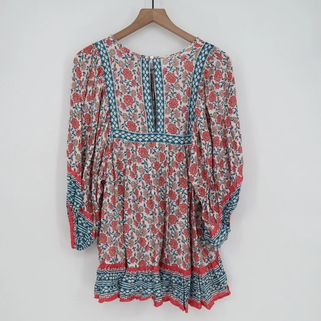 Rachel Zoe Boho Floral Tunic Dress Tassel Tie V Neck Viscose Size M - Image 5