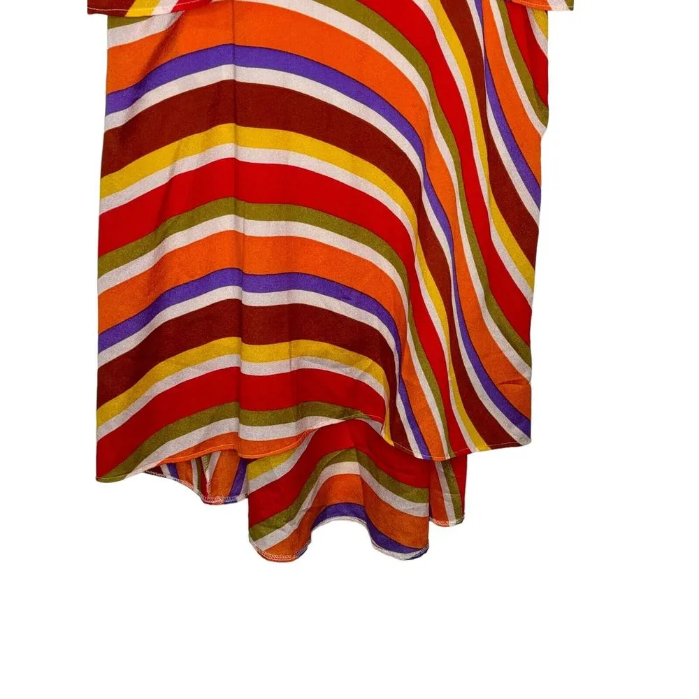 Judith March Women Dress Mini Retro Sundress Striped High Low Multicolor Medium - Image 4