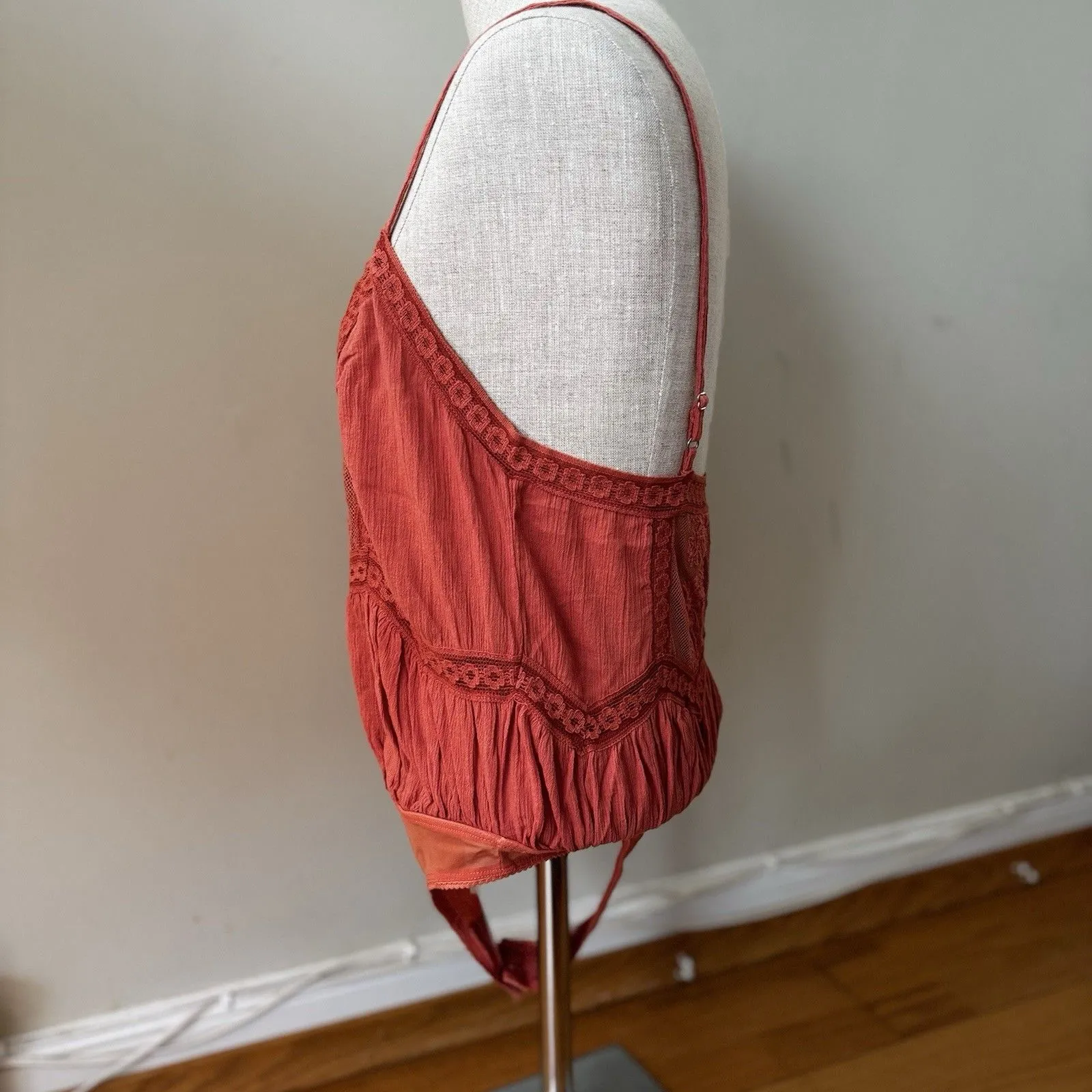 Free People Still The 1 Bodysuit Rust S Boho Lace Sheer Fairy Romantic Festival - Image 3