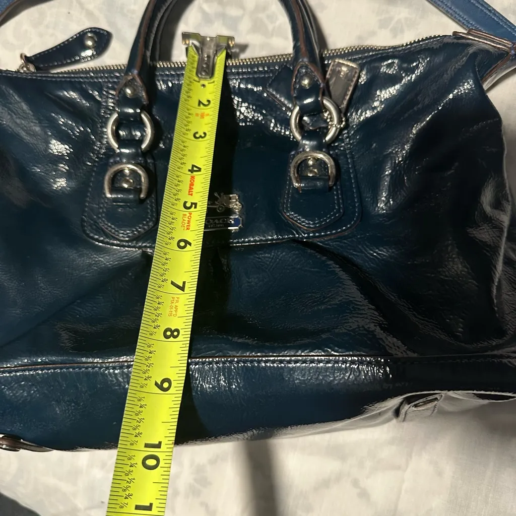 Coach Blue Patent Leather Satchel w shoulder strap - Image 10