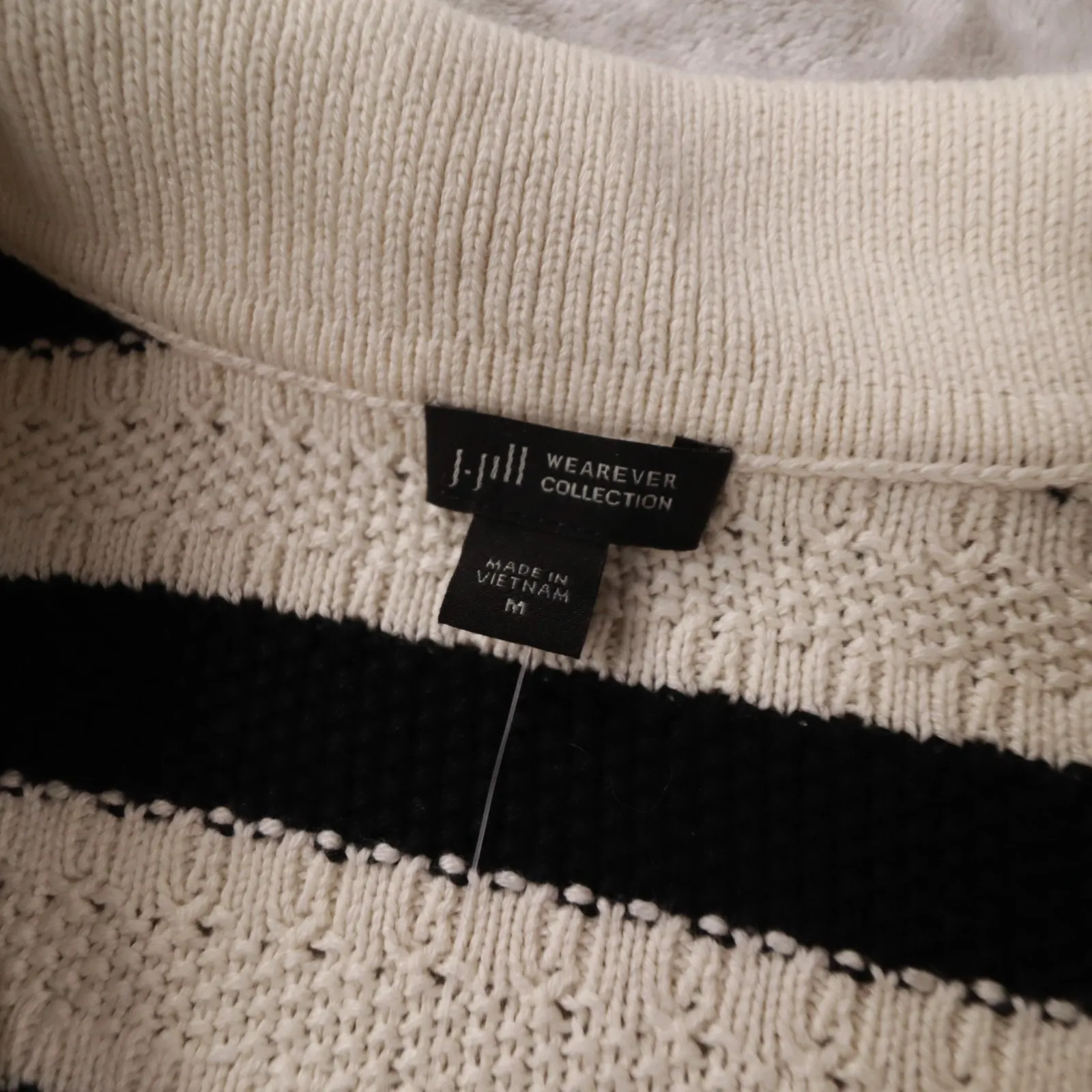 J.Jill Wearever Collection Ivory Black Striped Button Cardigan Womens Medium NWT - Image 2