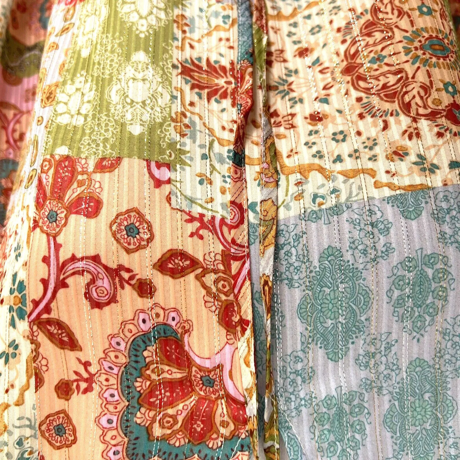 Maison d‘Amélie Pastel Flowy Peasant Top Floral Patchwork Boho Chic Hippie XS Green - Image 4