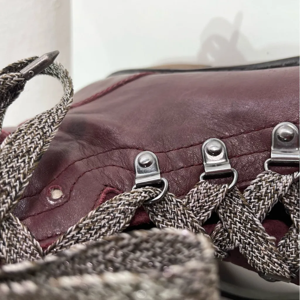 Sam Edelman Women 7 Darrah Combat Lace Up Hiker Boot Burgundy Leather Wool Boho - Image 3