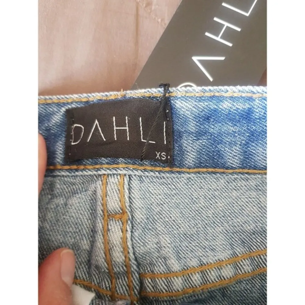 Dahli Denim Skirt Mini Destroyed Frayed Raw Hemmed Button Recycle Look Size XS - Image 8