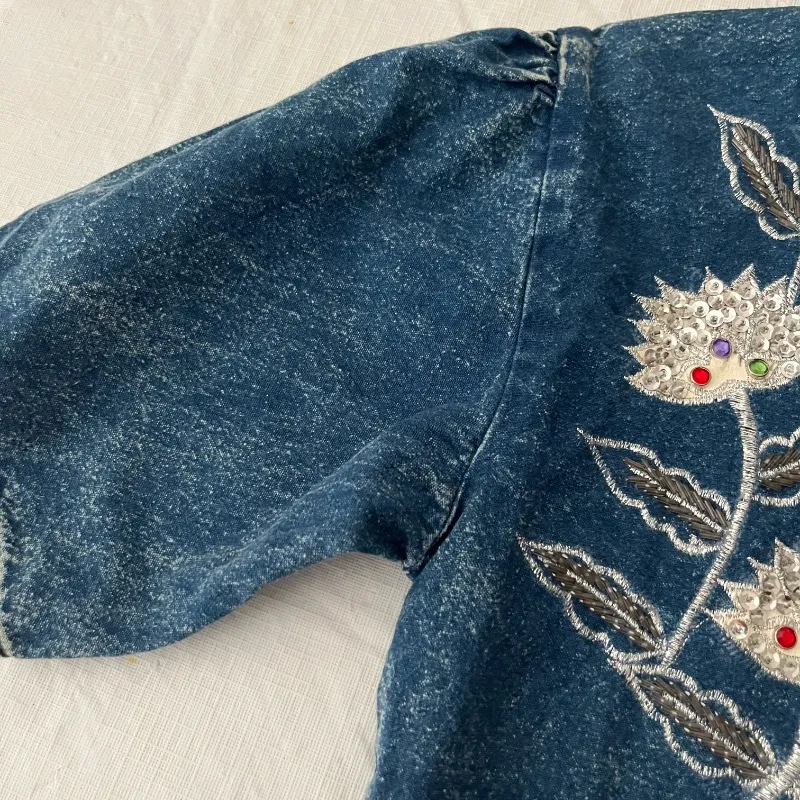 Vintage 90s Pret Acid Wash Denim Button Up Shirt Blue Size L - Image 5