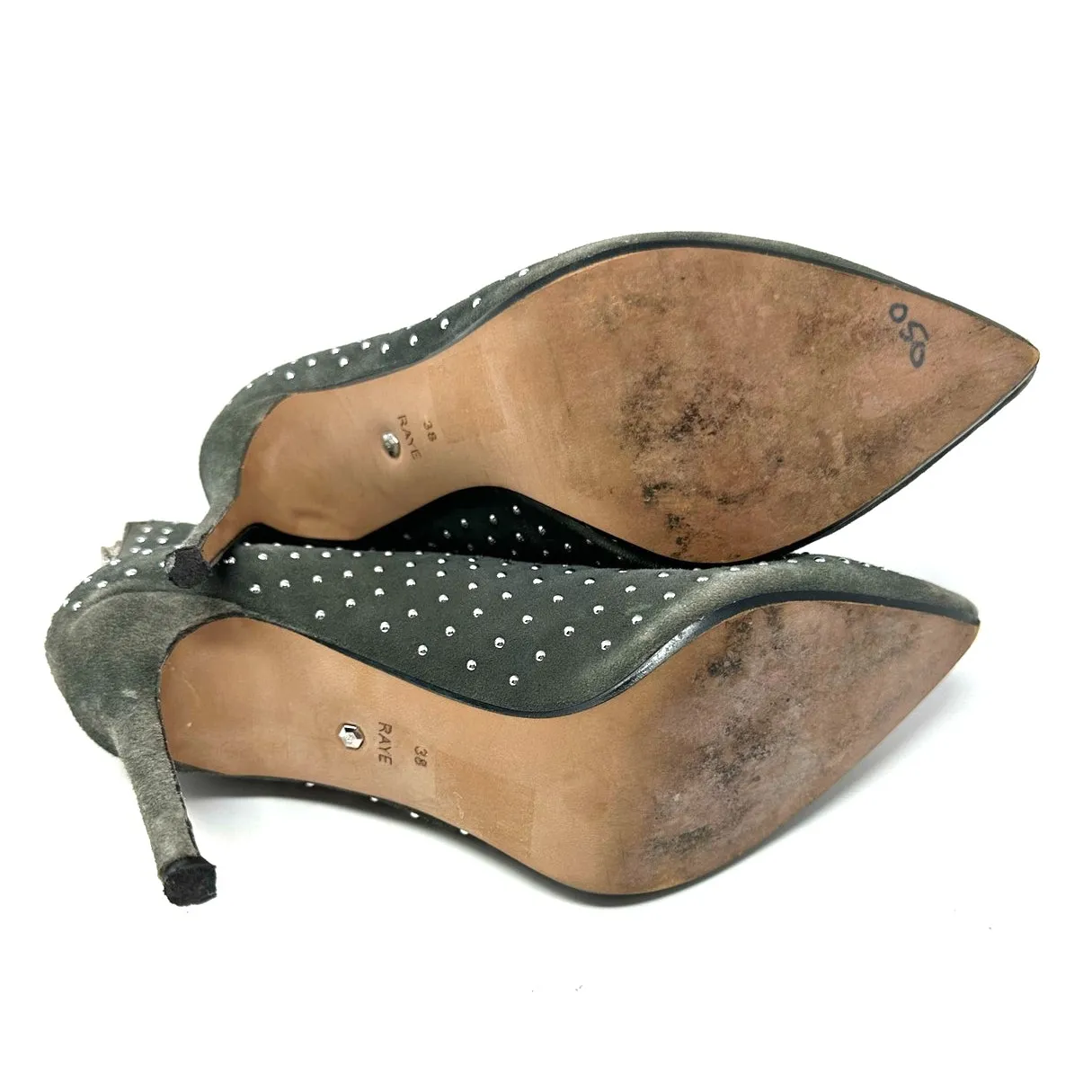 Raye Size 7.5 Boots Gray Rhinestone‎ Studded 4" Heel Back Zip Bootie Pointed Toe - Image 8