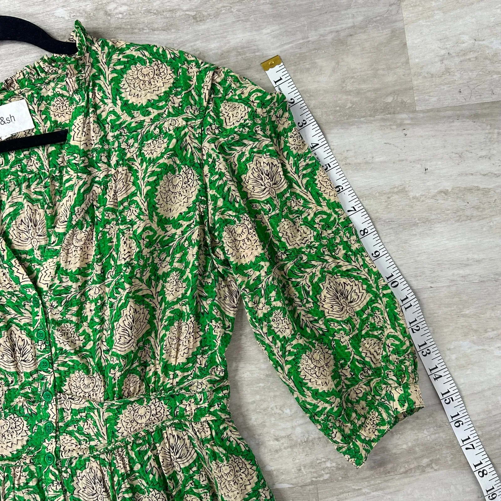 BA&SH Ba & Sh Paz Floral Printed Mini Shirt Dress In Green Women’s 2 3/4 Sleeves - Image 10