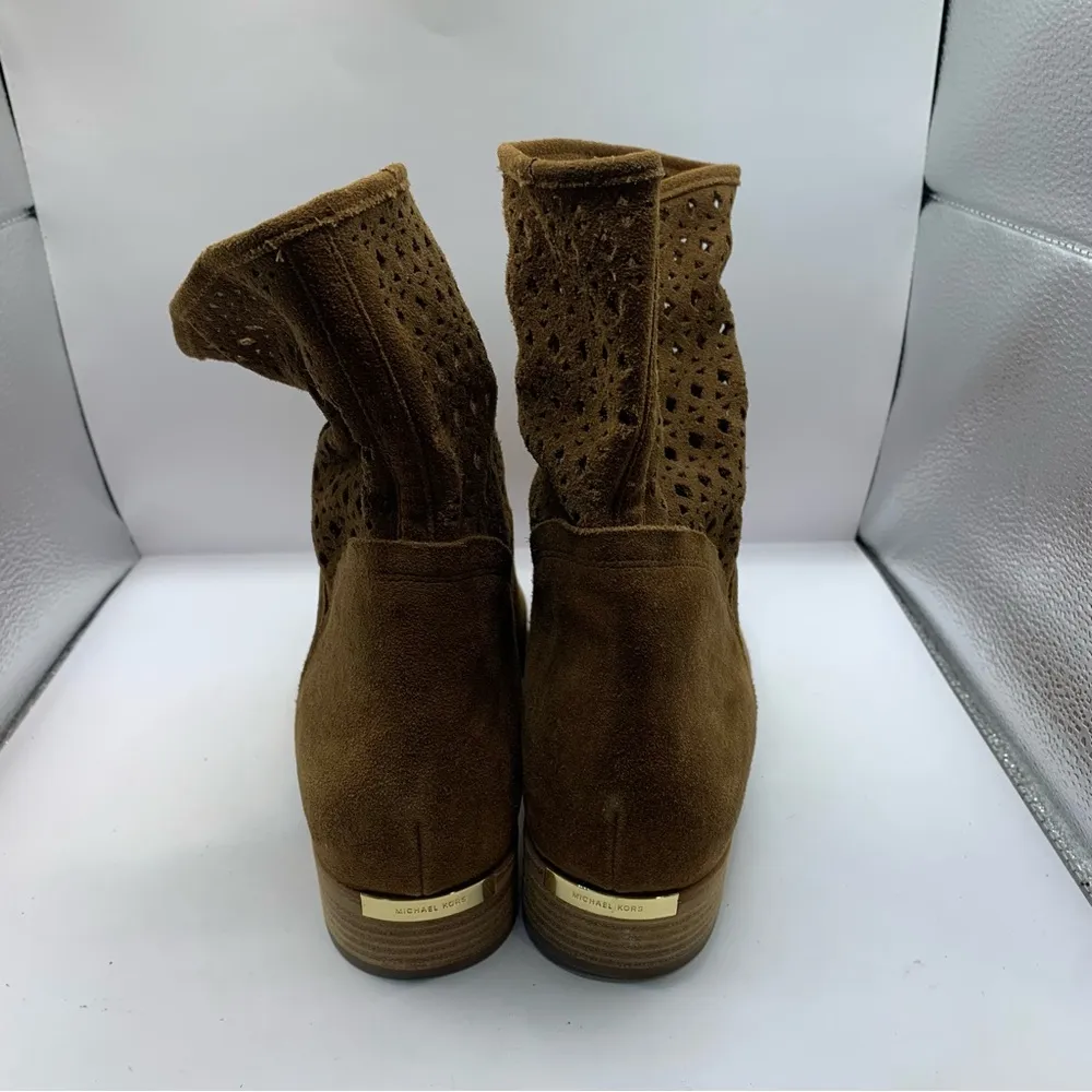 Michael Kors Brown Suede leather Perforated mid Ankle Boots 11M - Image 7