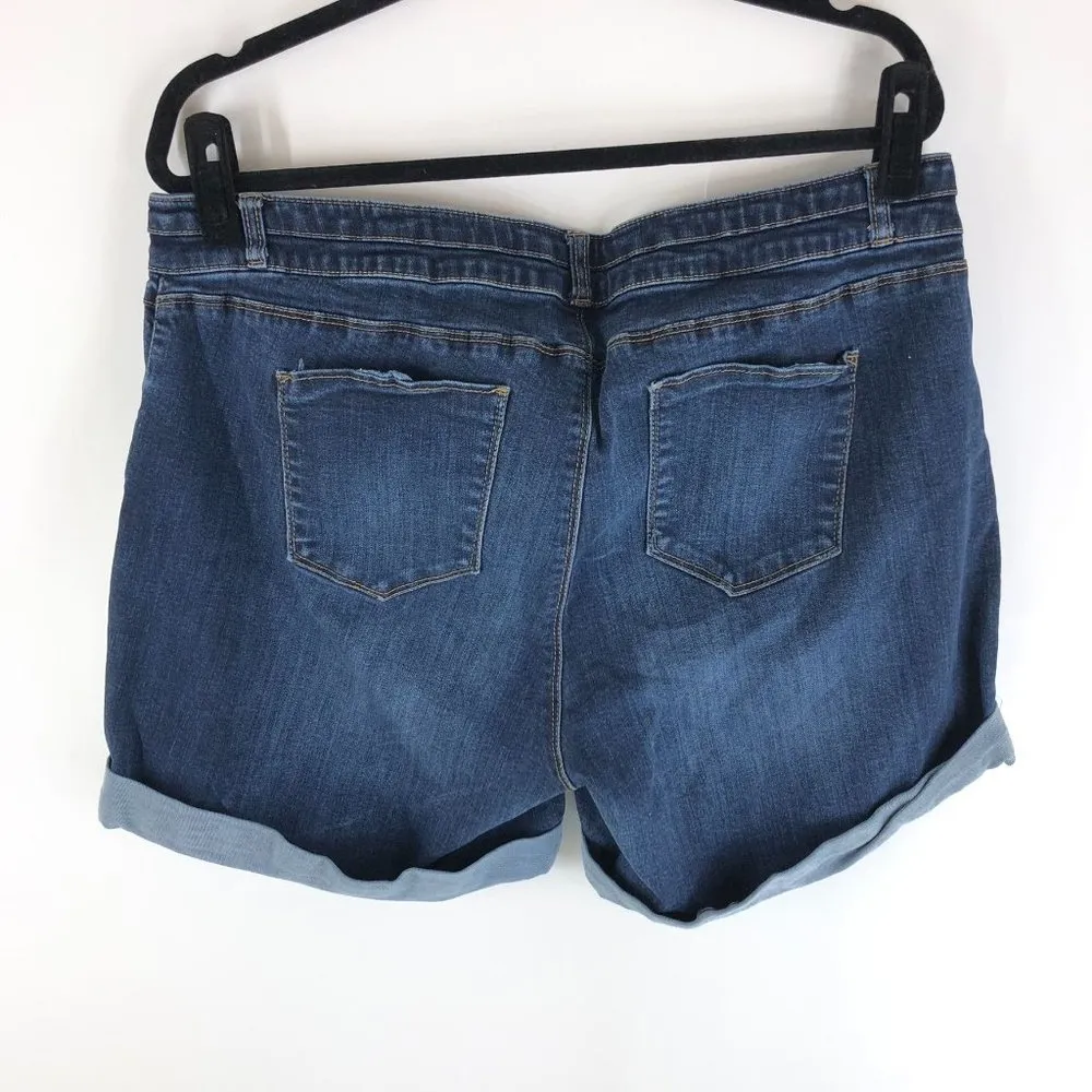 One 5 One Shorts Denim Rolled Hem Whiskered 3 Button Closure High Waist Blue 18W - Image 2