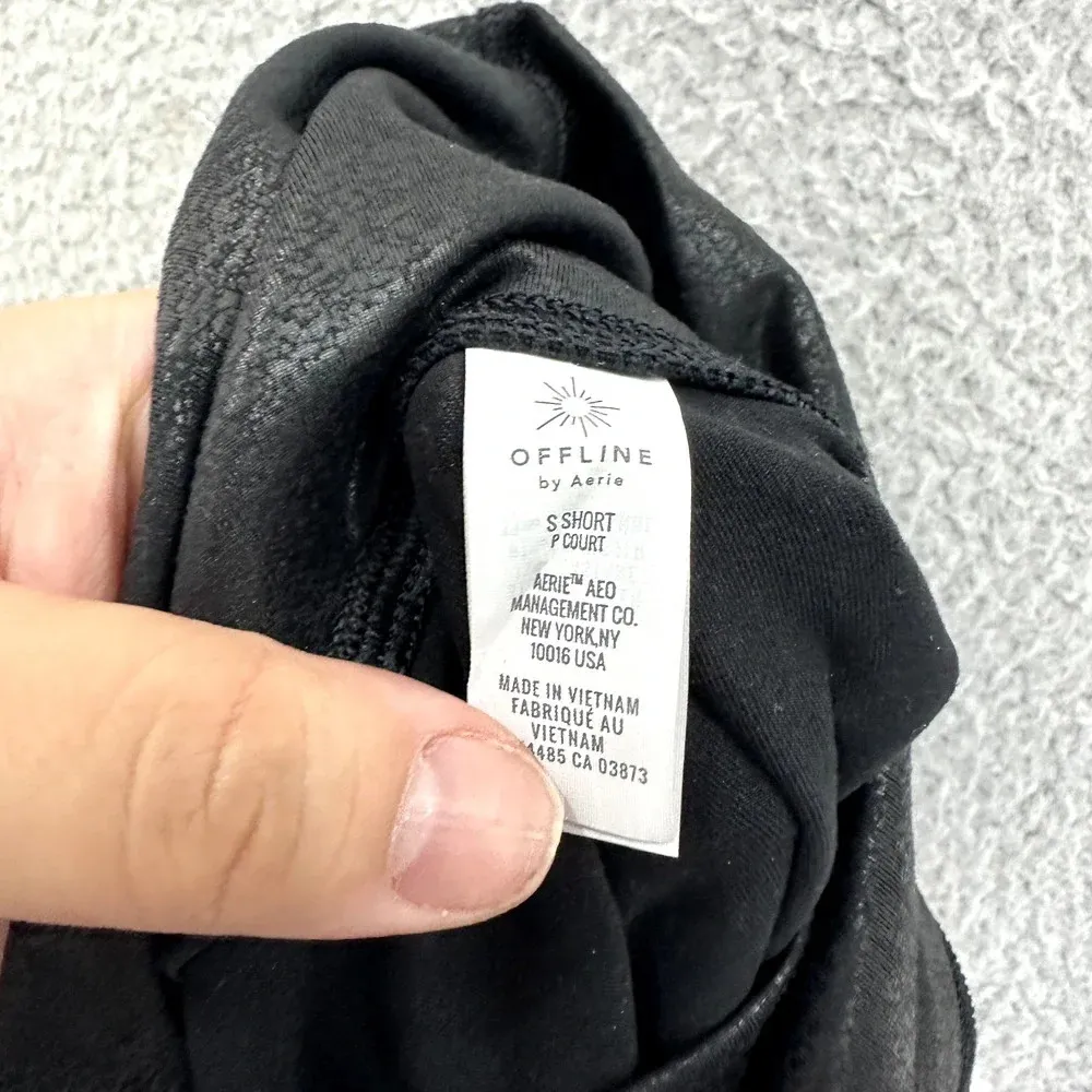 Aerie Offline Leggings Womens Small Short Black‎ Crackle High Waist Athleisure - Image 6