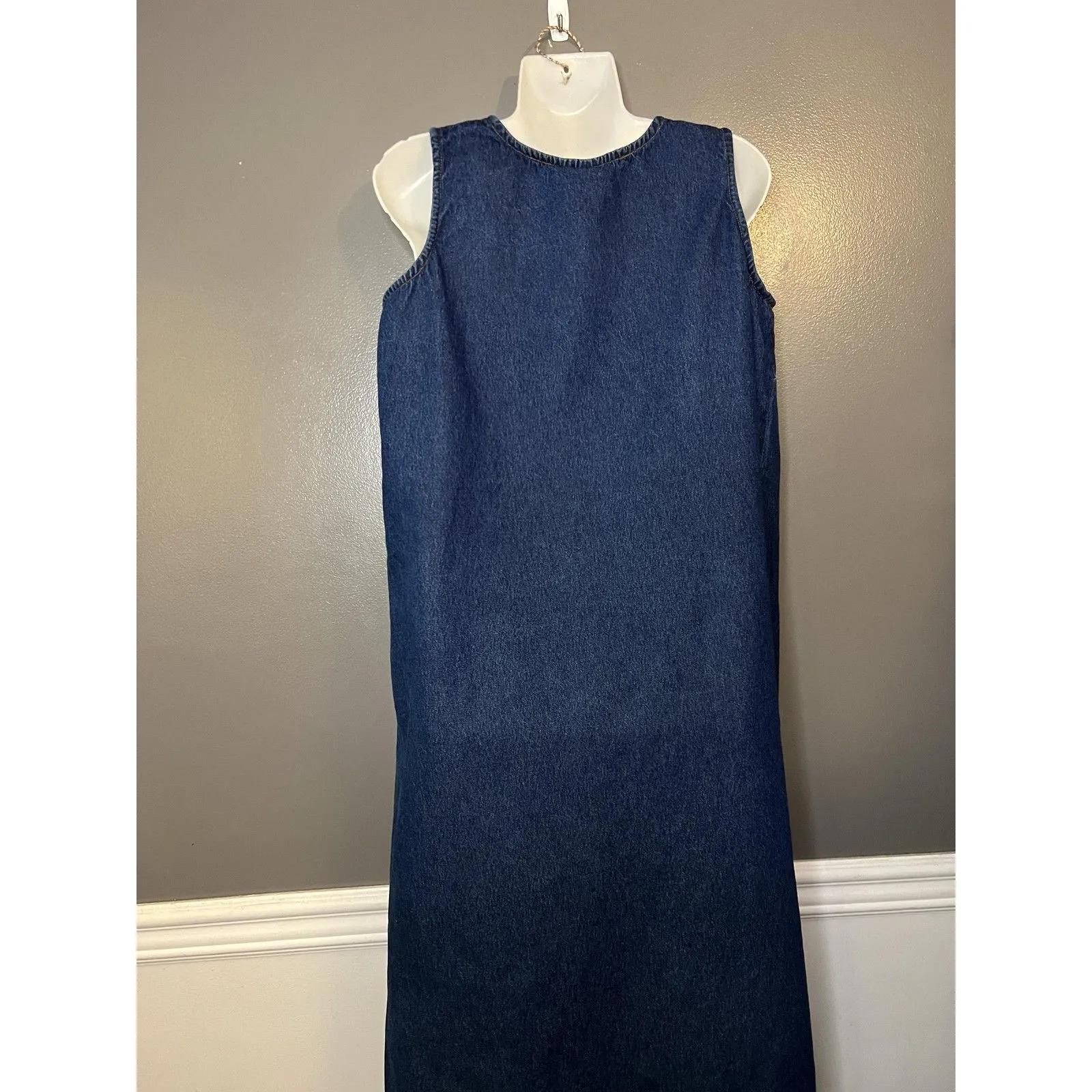 Parsley & Sage Dress Womens Large Blue Denim Beaded Hem Tank Maxi Sleeveless - Image 7