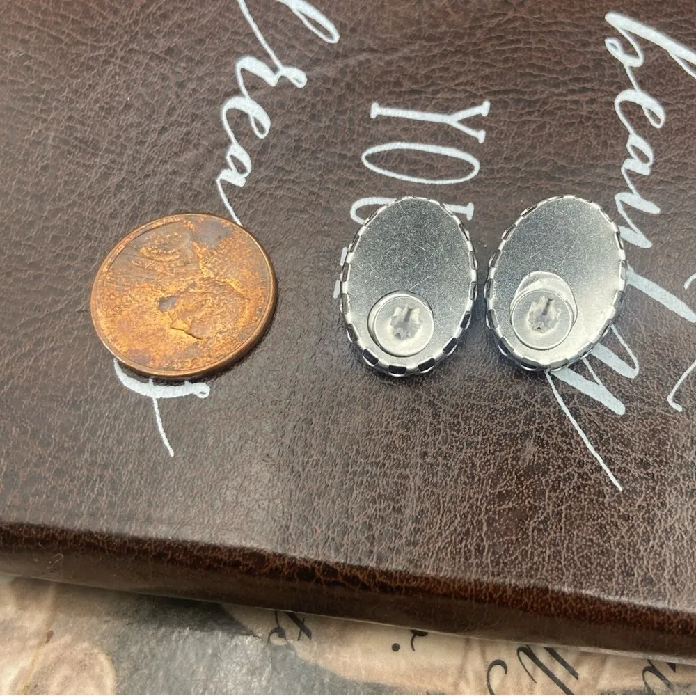 Vintage Neon Orange Rose Floral Cameo Stainless Steel Flower Earring Studs Boho - Image 9