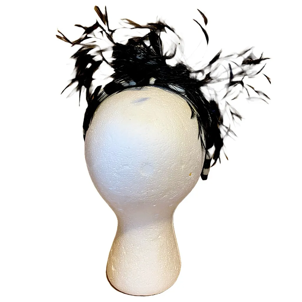 MARZI ITALY BLACK & WHITE ZEBRA PRINT VELVET & FEATHER HANDMADE HEADBAND - Image 6