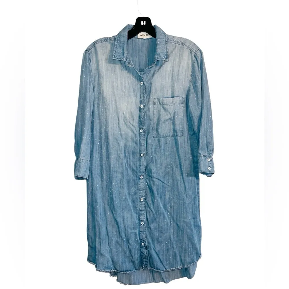 Bella Dahl Button-Up Denim Dress Bleach Spray Wash Tencel Shirtdress Size Small - Image 6
