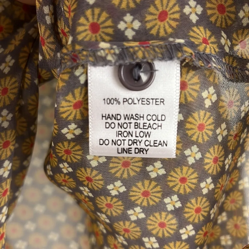 Nordstrom Harlowe & Graham Small Gray/Green Floral Long Sleeve Button Shirt Top - Image 5