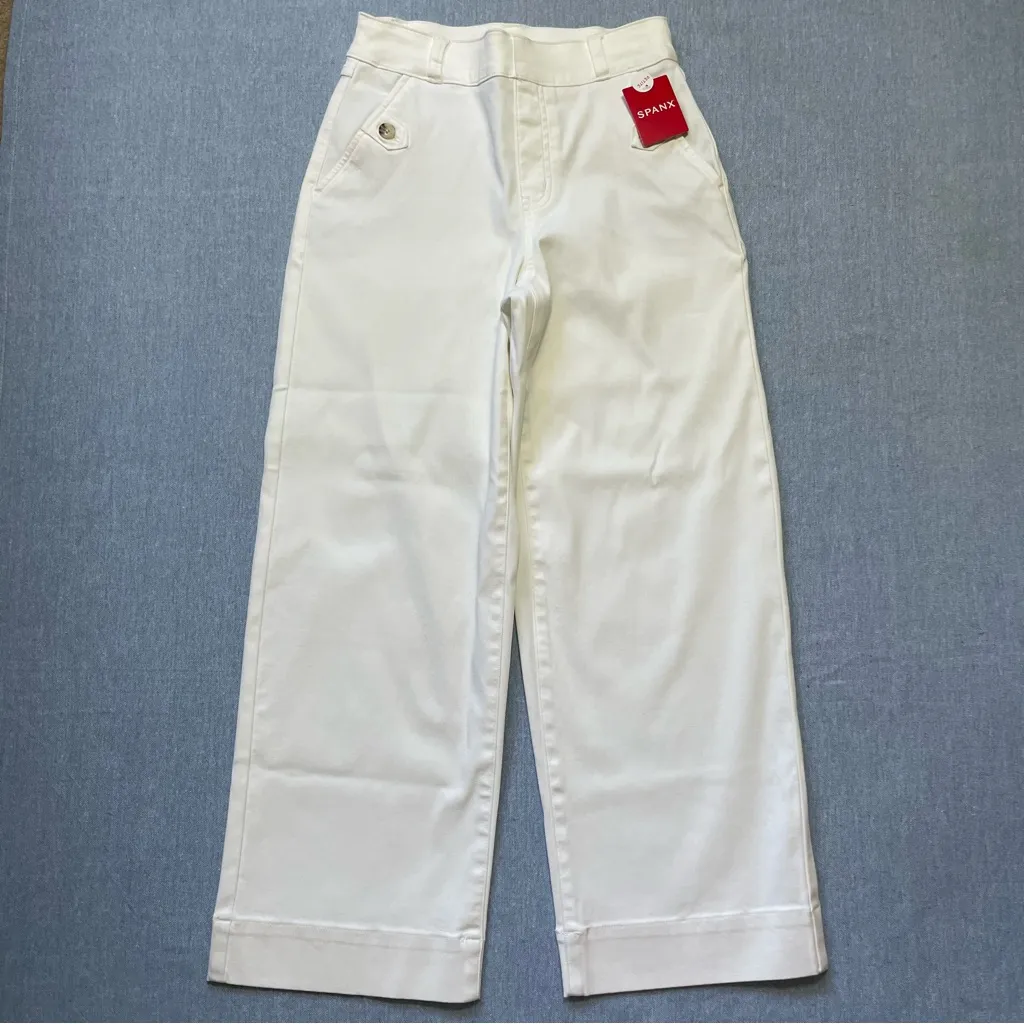 New Spanx Stretch Twill Cropped Wide Leg Size XS Petite in Bright White - Image 2