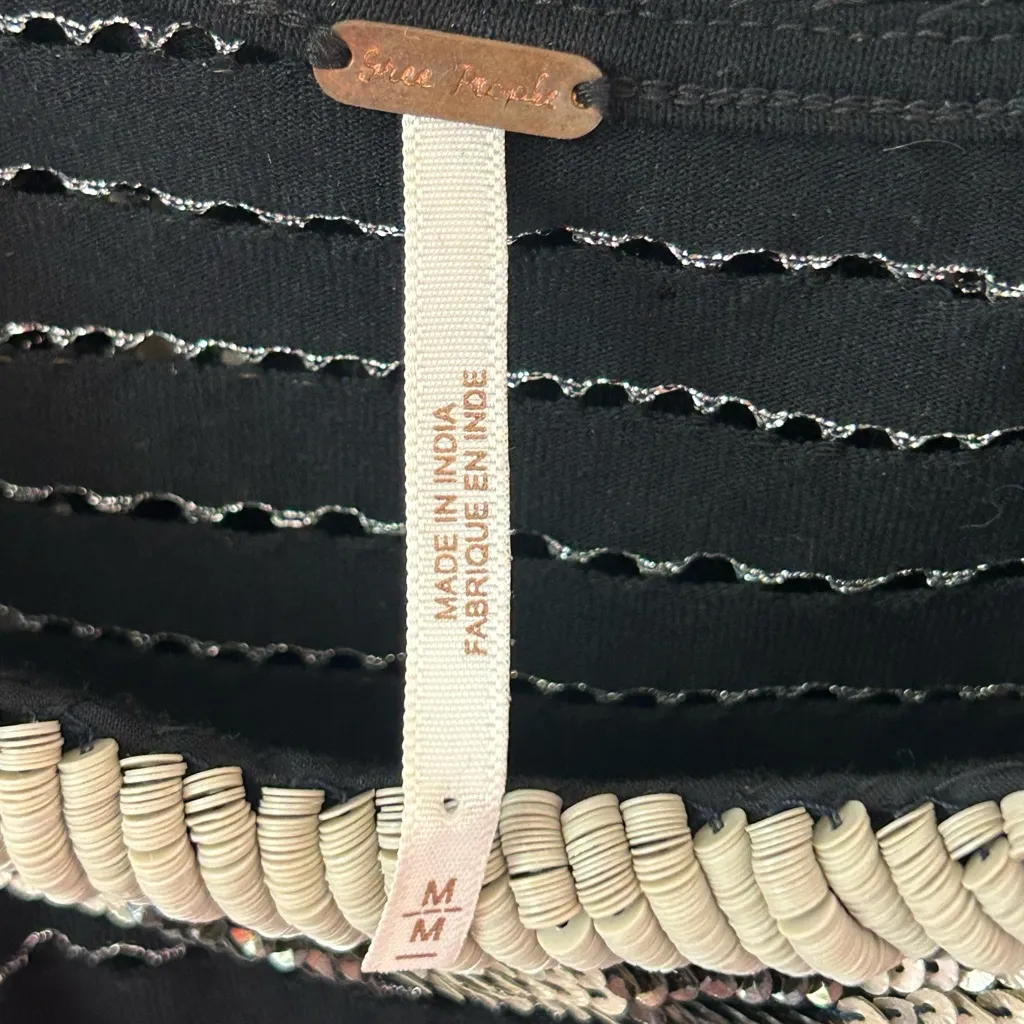 Free People Aztec Louie Black beaded Embellished open back Tank Top size Med - Image 10