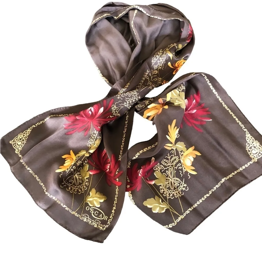 Silk Oblong Floral Scarf Majestic Colors 51”LX11”W Elegant - Image 4