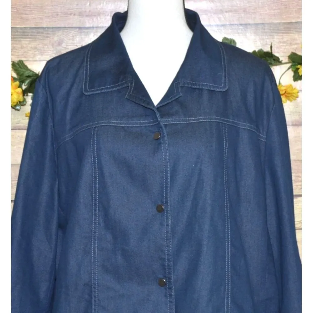Ladies Studio V Lightweight Blue Chambray Jacket Snap Front Stretch Plus Size 2X - Image 2