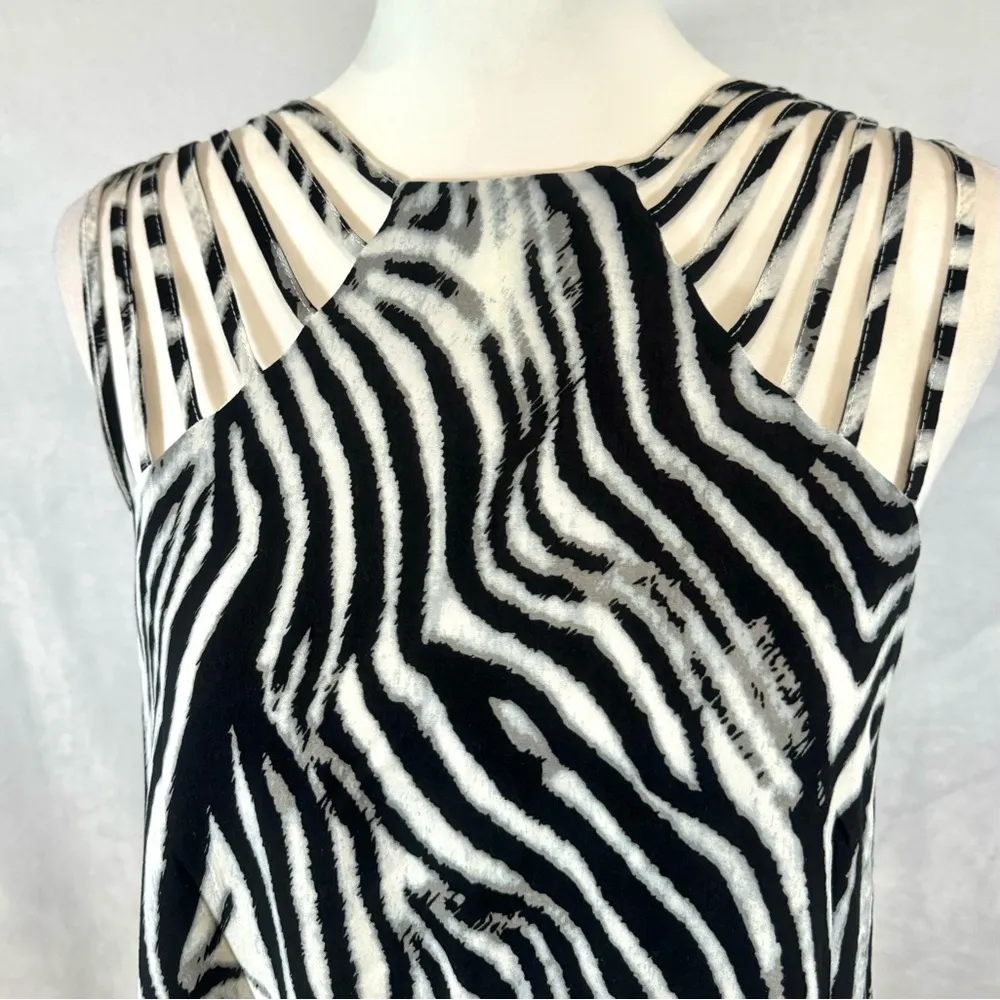 strappy black and white zebra animal print shift dress size small - Image 2
